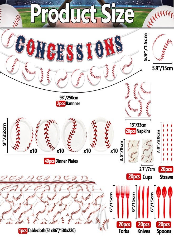 PTECDROTS Baseball Party Decorations - 163Pcs Baseball Themed Party Decorations Includes Baseball Plates, Napkins, Tablecloth, Cups, Concessions Banner for Sports Baseball Party Baseball Birthday Party Supplies - Image 2